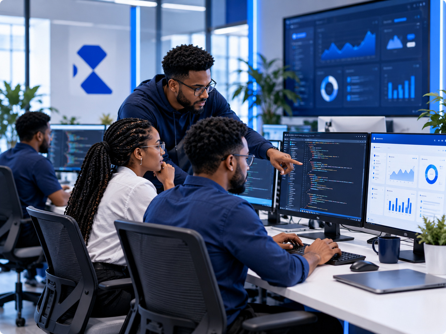 Software engineering workspace with modern digital interface
